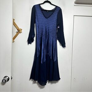 Komarov Chiffon and Lace Overlay Midi Dress, Size Large